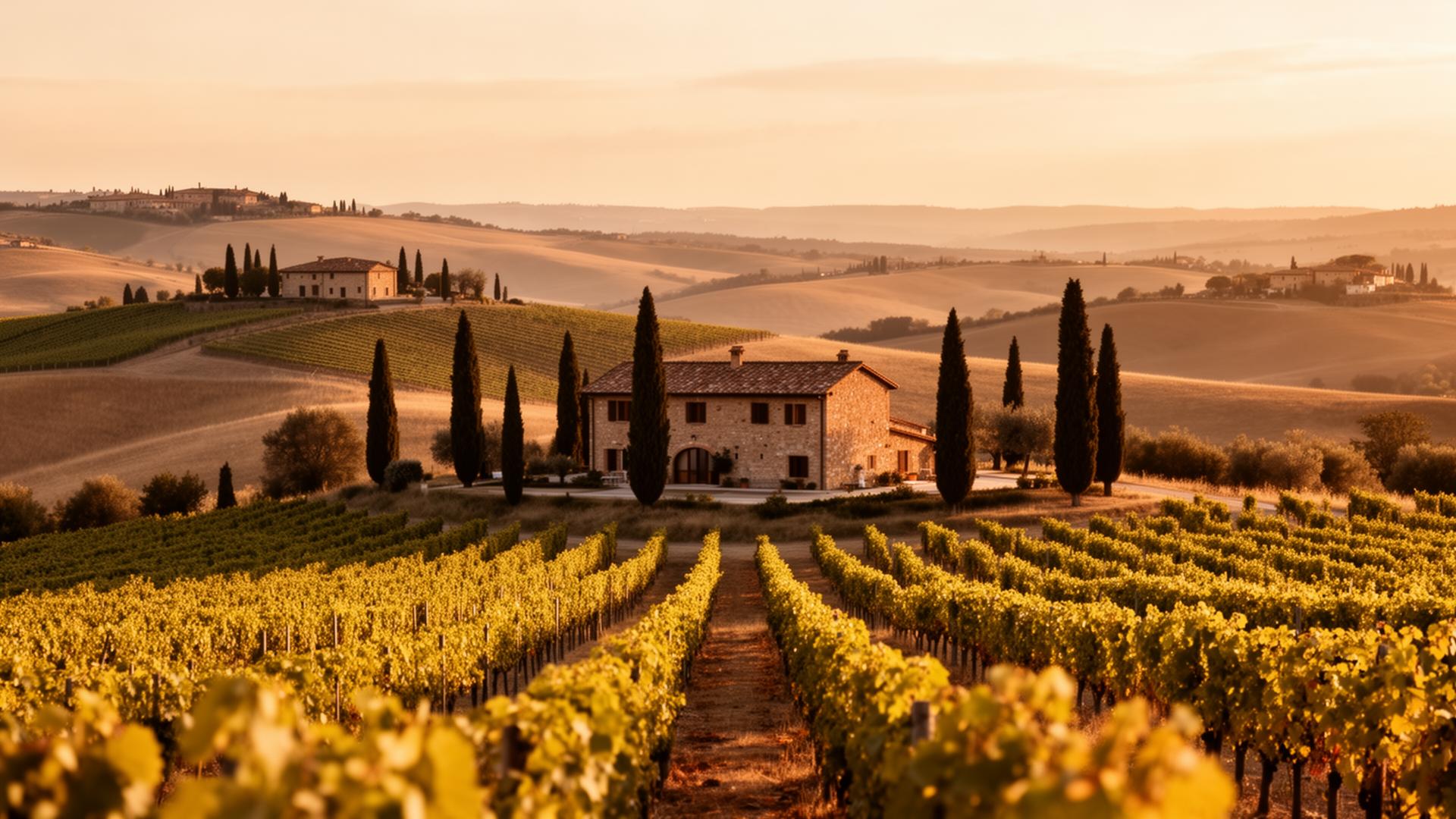 The Tuscan countryside at golden hour